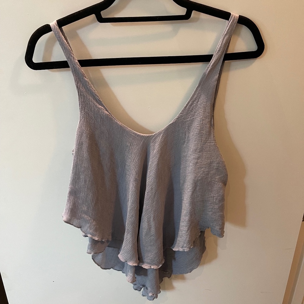 Bundle of Two Free People Tops - White/Dusty Blue - Sz Small